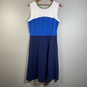 Lands End Colorblock Dress Blue White Size 12 Stretch Preppy Classic Nautical